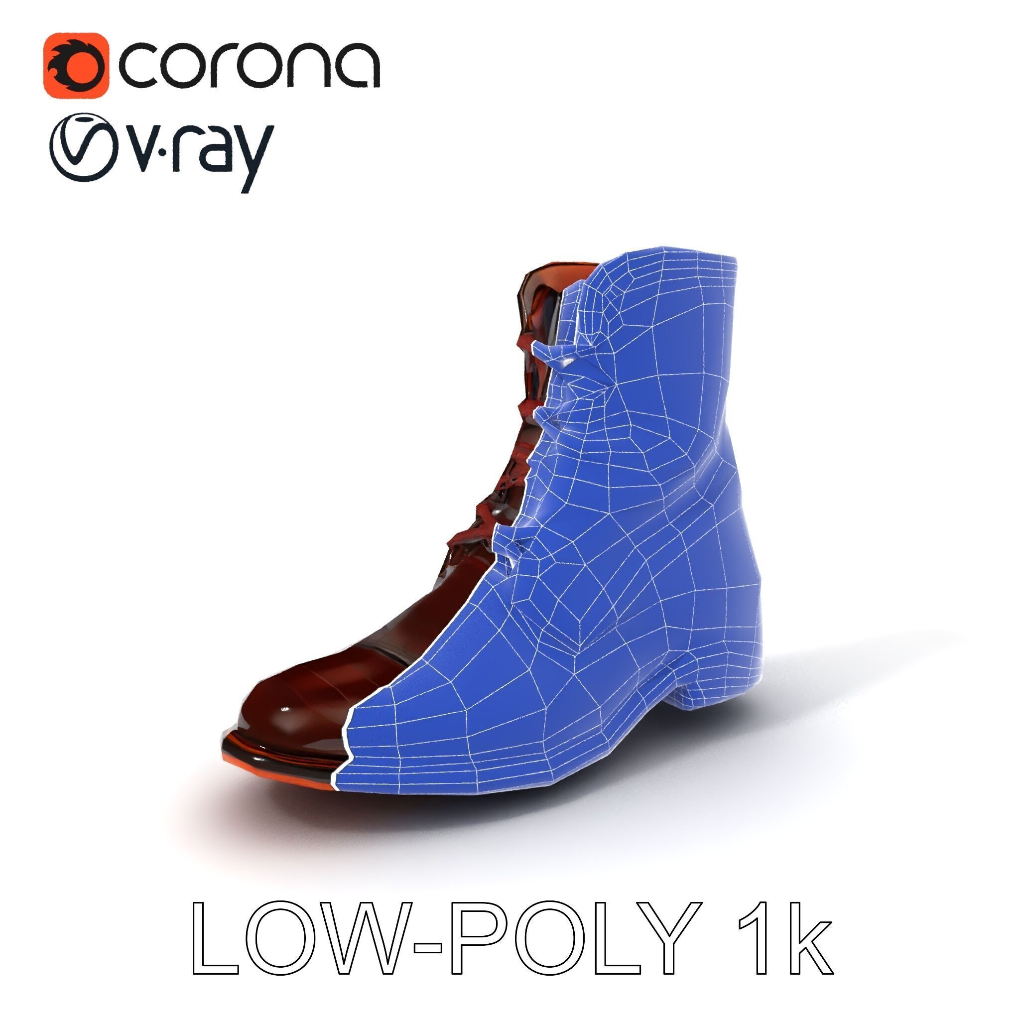 Elegant Crocodile Pattern Leather Boot Model Pack Low-poly 3D model_13
