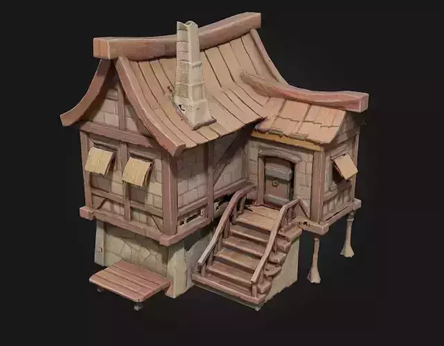Rustic Cottage  Stylized Fantasy House Model 3D model