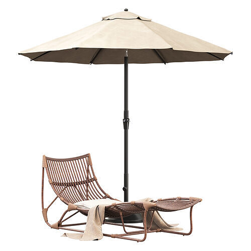 round 9 ft market outdoor umbrella and lounger 3D model