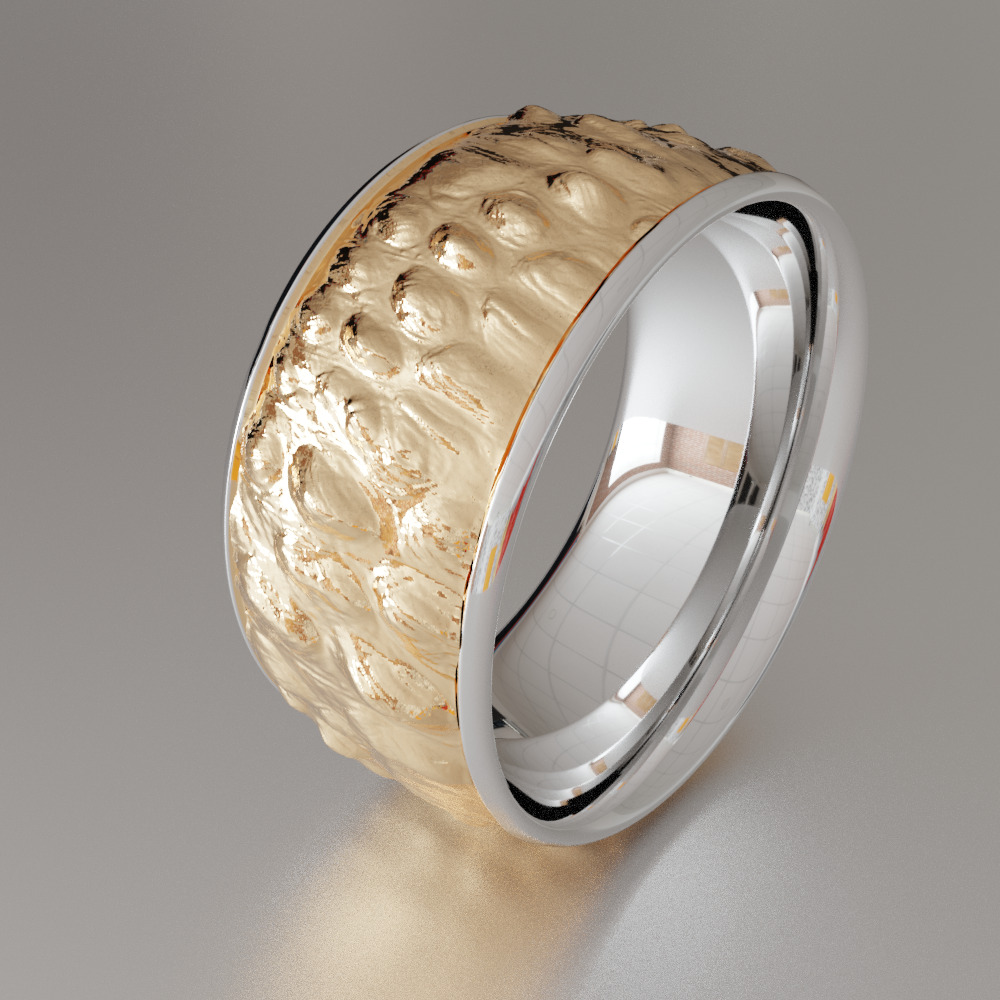Statement Fingerring with croco leather surface 3D print model_9