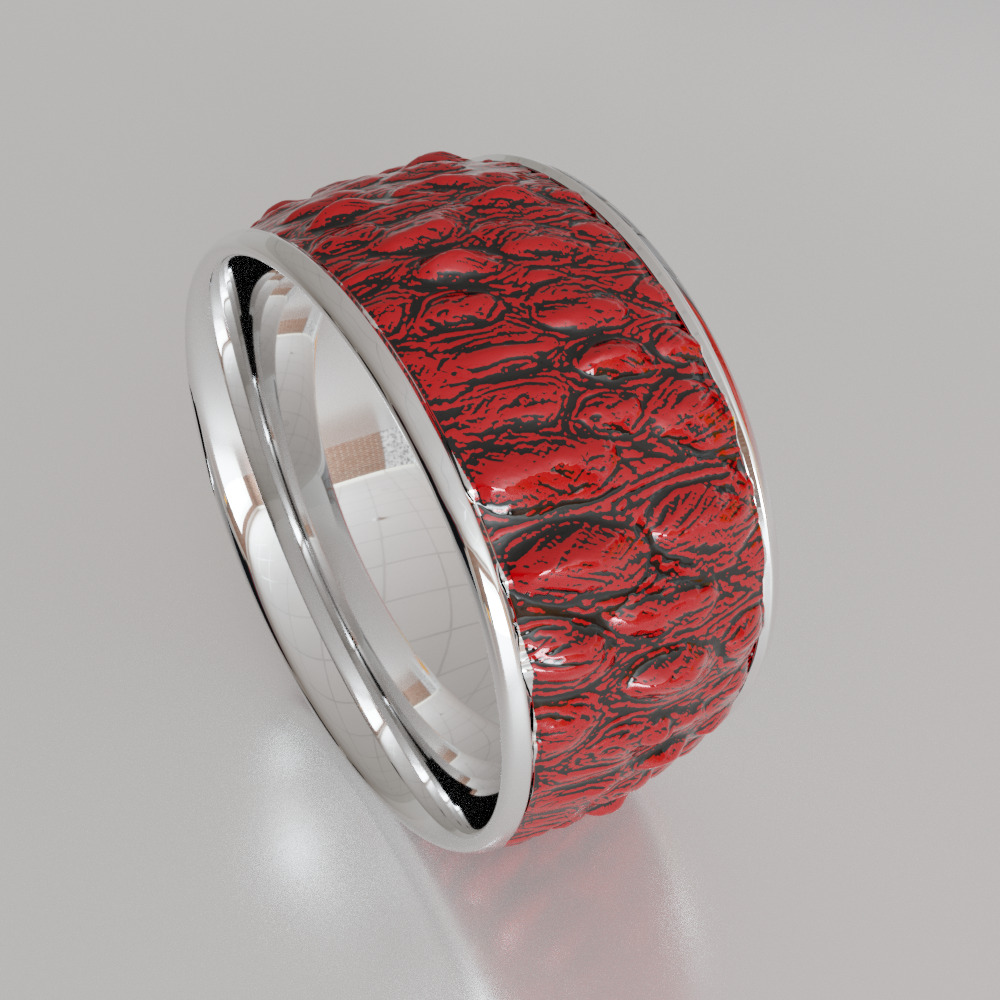 Statement Fingerring with croco leather surface 3D print model_5