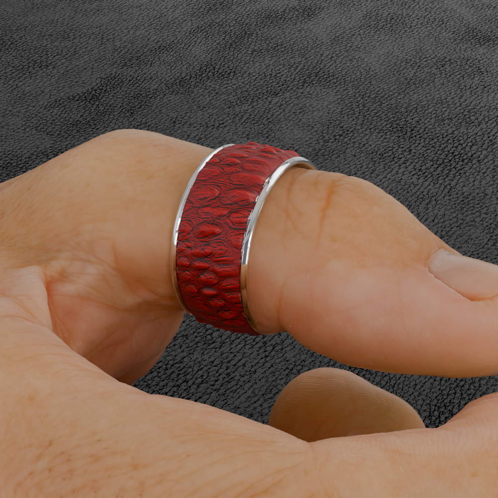 Statement Fingerring with croco leather surface 3D print model_4