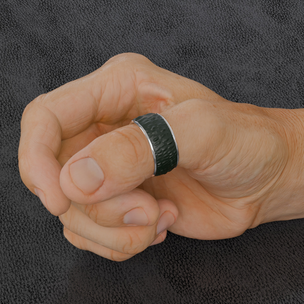 Statement Fingerring with croco leather surface 3D print model_12