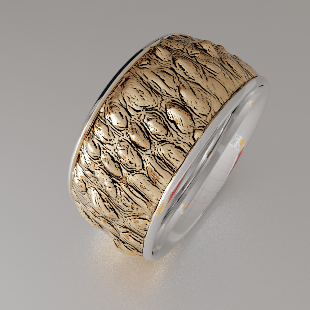 Statement Fingerring with croco leather surface 3D print model_10