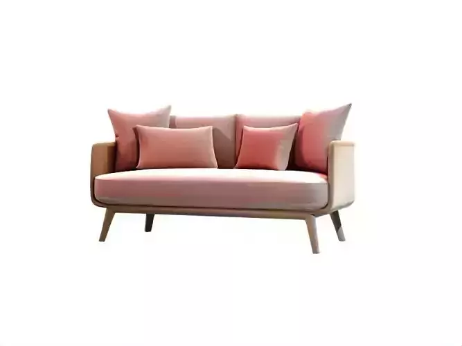 Modern Light Pink and Wood couch contemporary chic Sofa Low-poly 3D model