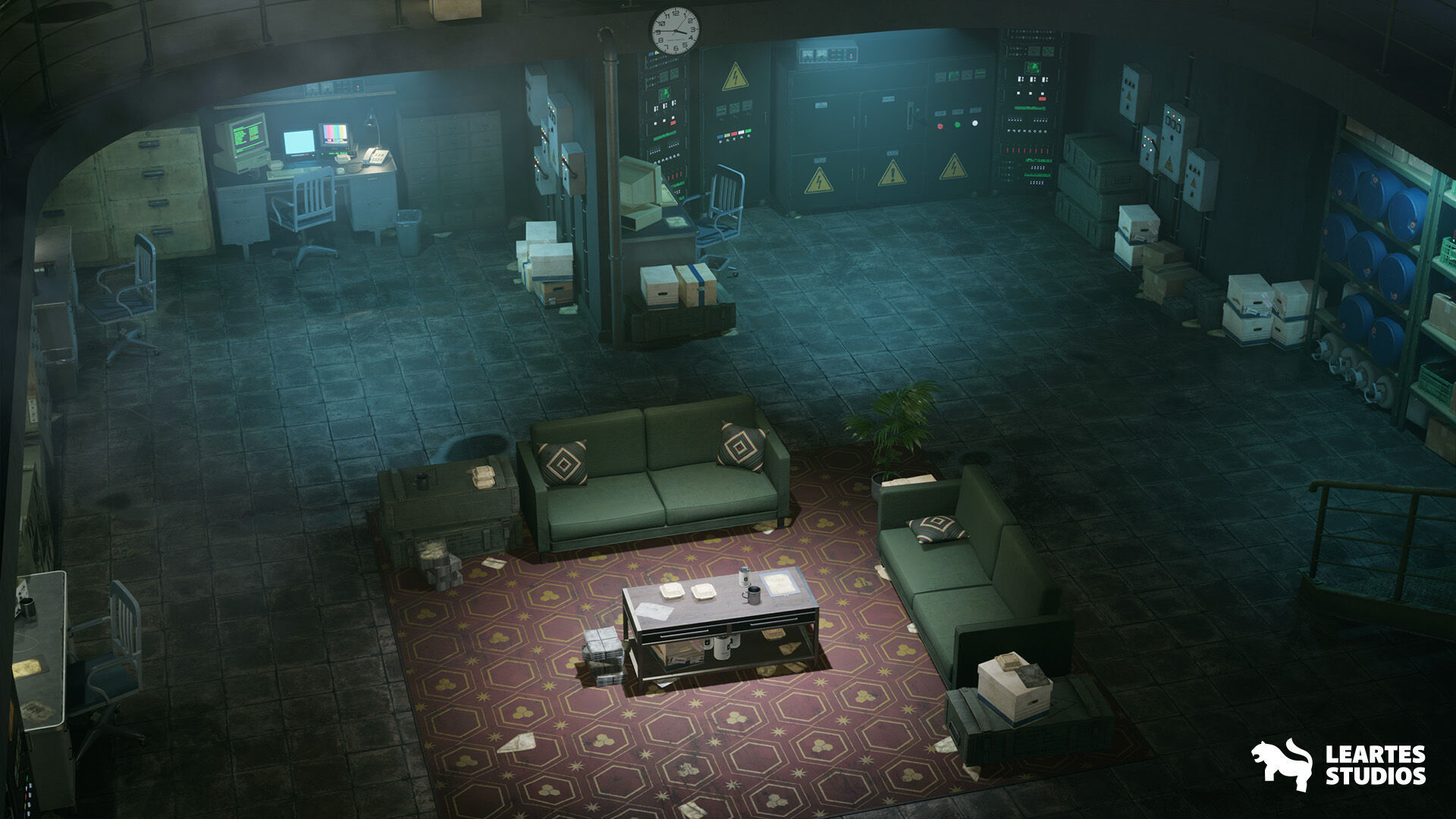 Cold War Underground Bunker Environment Low-poly 3D model_2