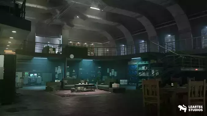 Cold War Underground Bunker Environment Low-poly 3D model