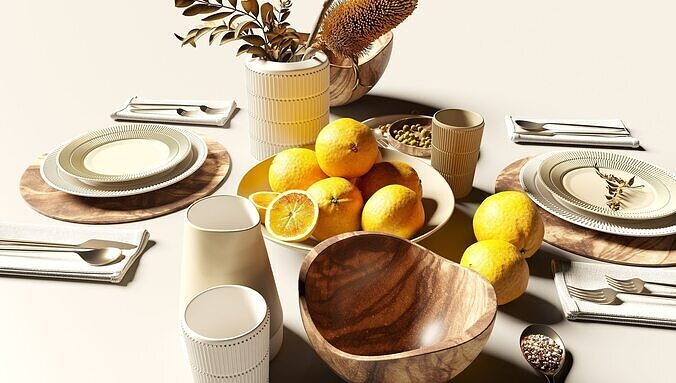 Lemons as part of the table setting 3D model