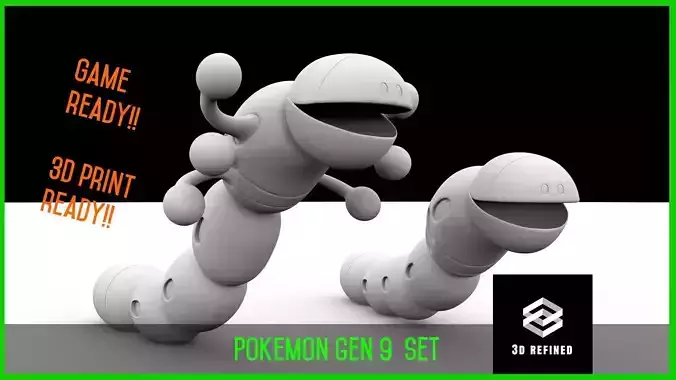 Orthworm set Pokemon gen9 obj stl lowpoly Low-poly 3D model