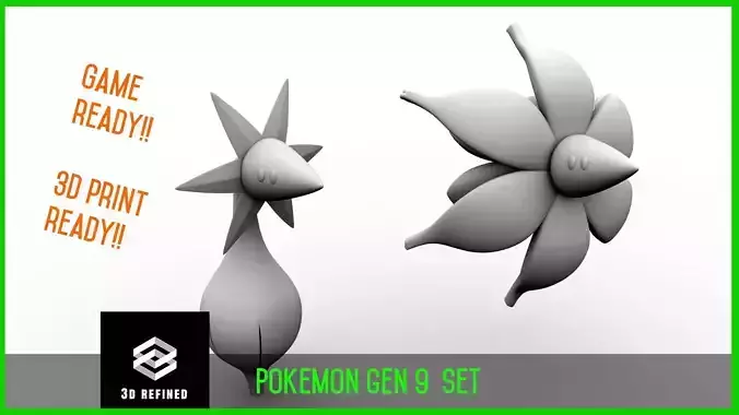 Glimmet and Glimmora set Pokemon gen9 obj stl  lowpoly