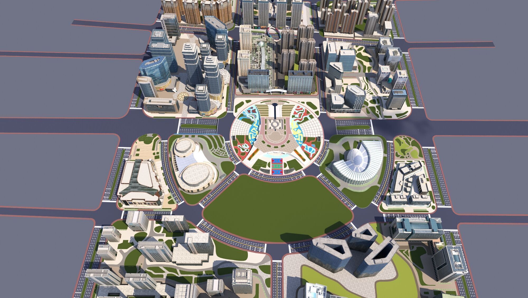 Downtown  City Low-poly 3D model_3