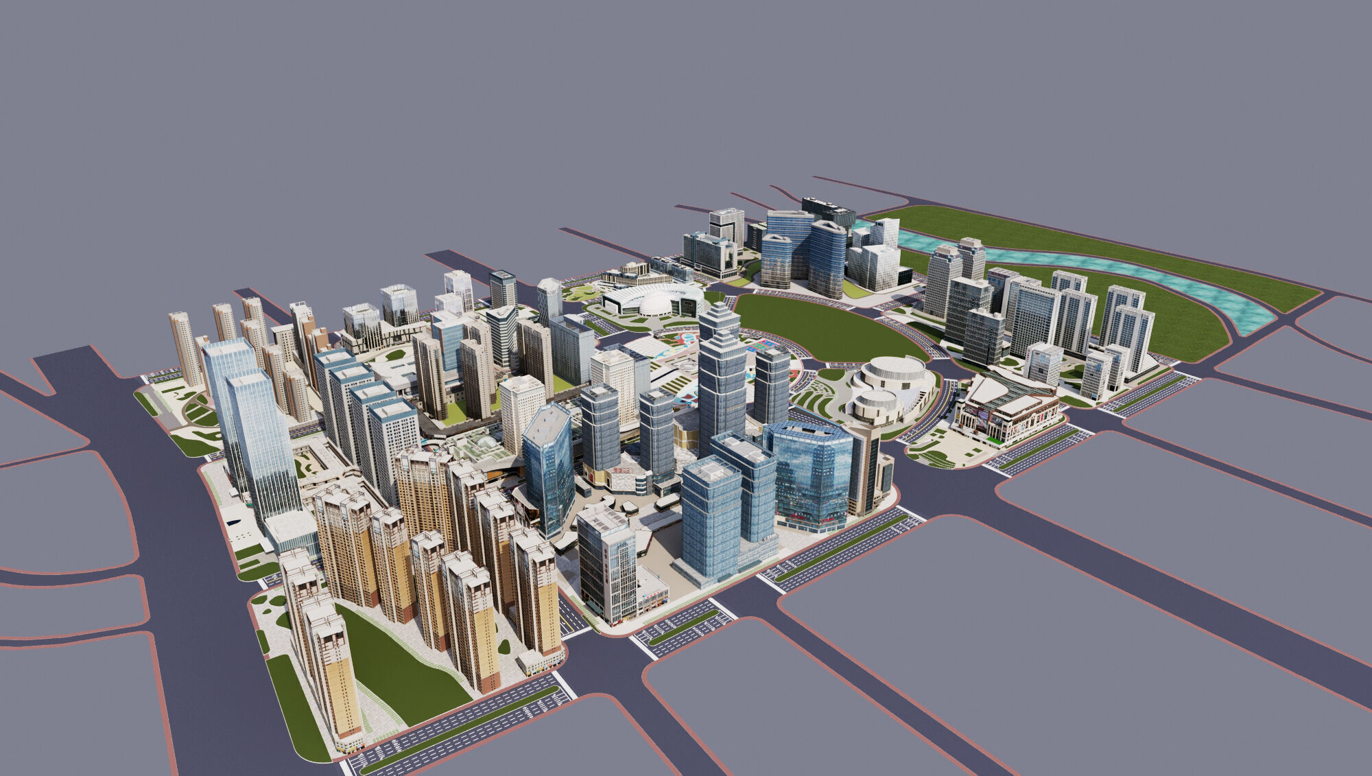 Downtown  City Low-poly 3D model_2