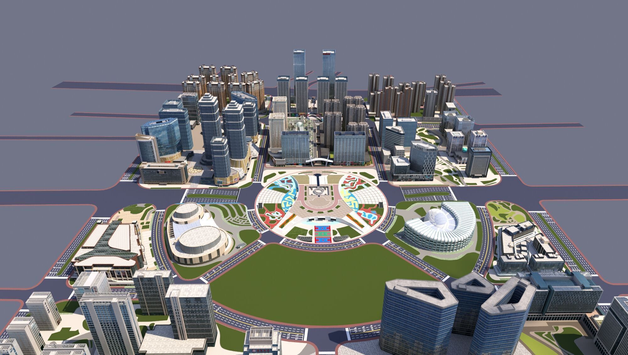 Downtown  City Low-poly 3D model_5