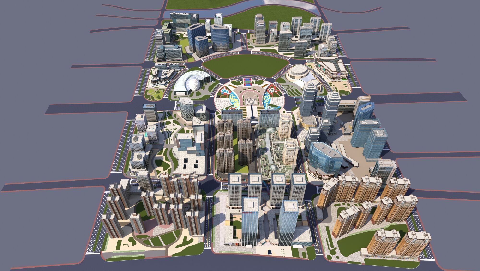 Downtown  City Low-poly 3D model_4