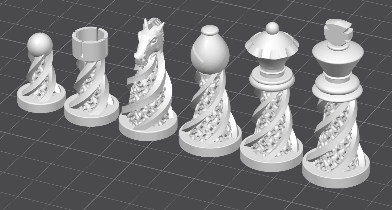 Chess Set Pieces Spiral Lattice 3D print model_10