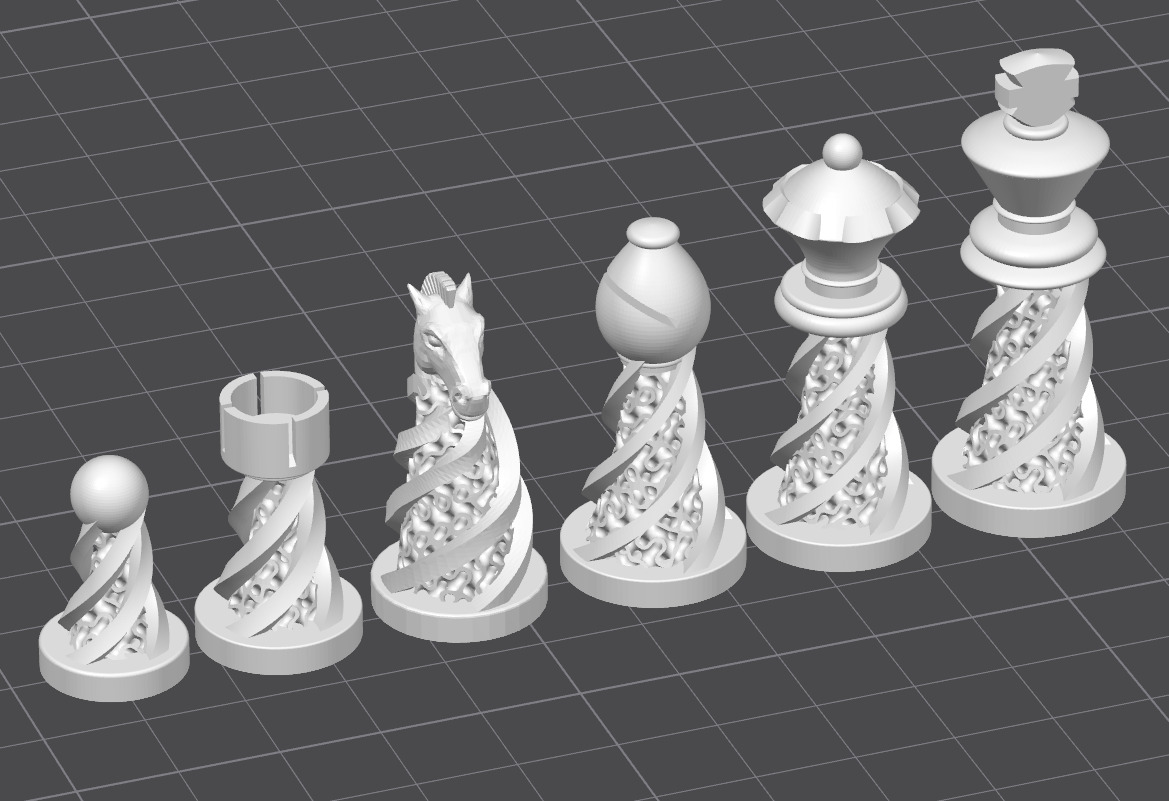 Chess Set Pieces Spiral Lattice 3D print model_11
