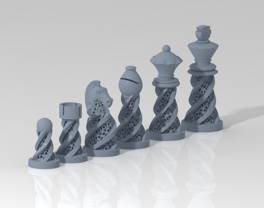 Chess Set Pieces Spiral Lattice 3D print model_6