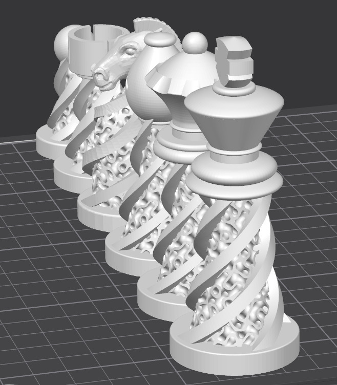 Chess Set Pieces Spiral Lattice 3D print model_9