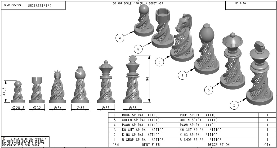 Chess Set Pieces Spiral Lattice 3D print model_4