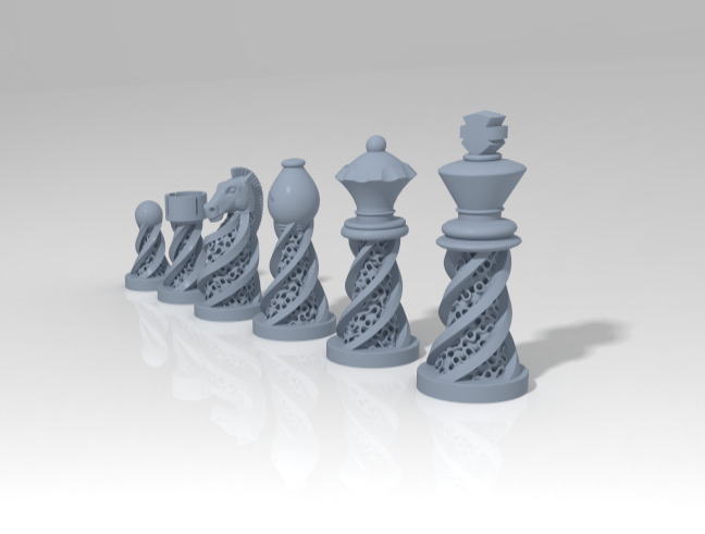 Chess Set Pieces Spiral Lattice 3D print model_5