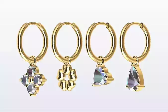 Huggie Hoop 15mm with 4 charms