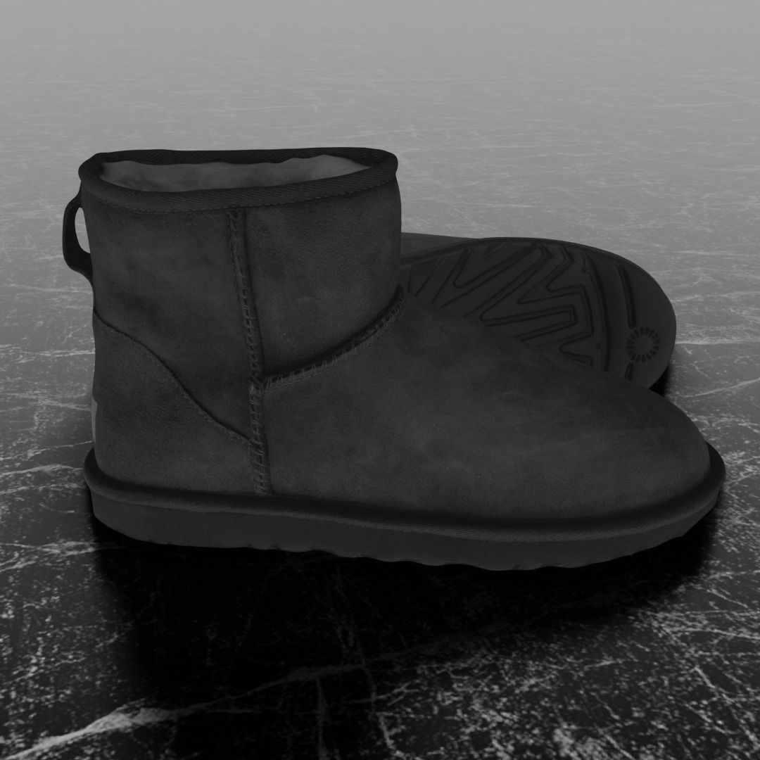 UGG - BLACK 3D SHOES BOOTS Low-poly 3D model_4
