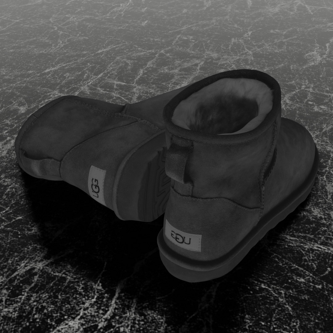 UGG - BLACK 3D SHOES BOOTS Low-poly 3D model_5