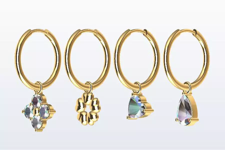 Huggie Hoop 18mm with 4 charms 3D print model