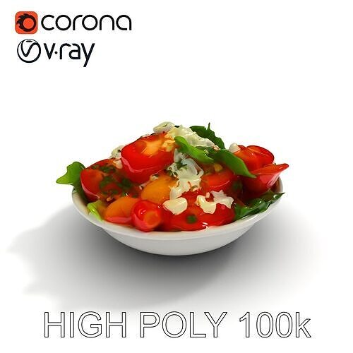 Fresh Garden Salad with Feta Cheese model pack Low-poly 3D model 2