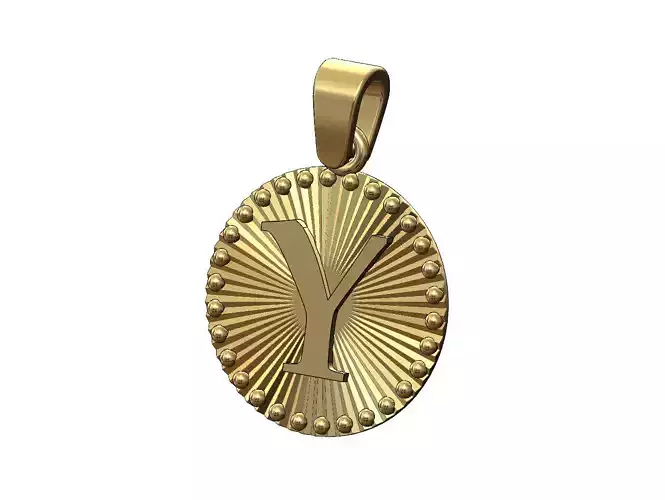 Y letter initial faceted sunrays beaded coin pendant charm