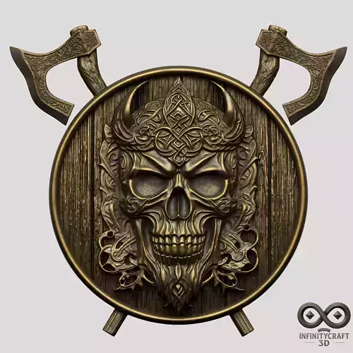 Viking Death Shield Cursed Skull Warrior Relief Wall Art 3D print model