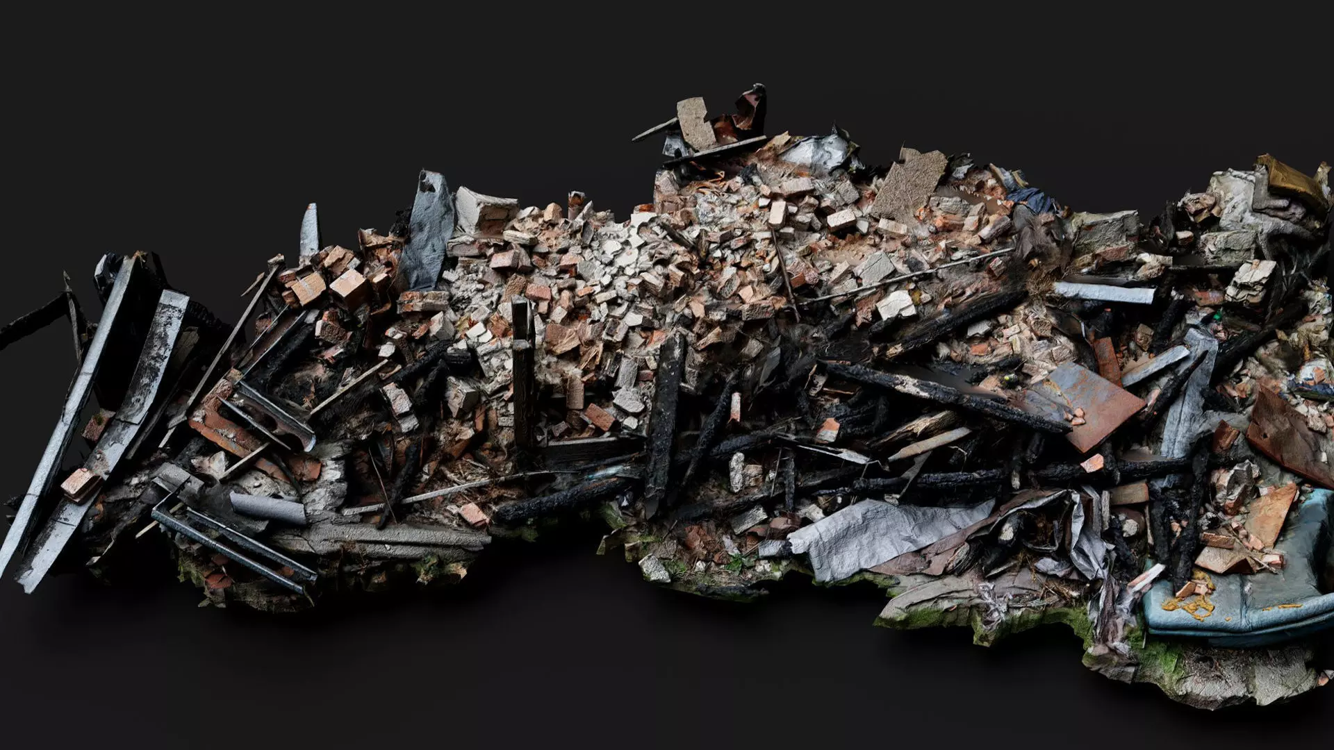 burned house debris pile PBR photogrammetry Low-poly 3D model