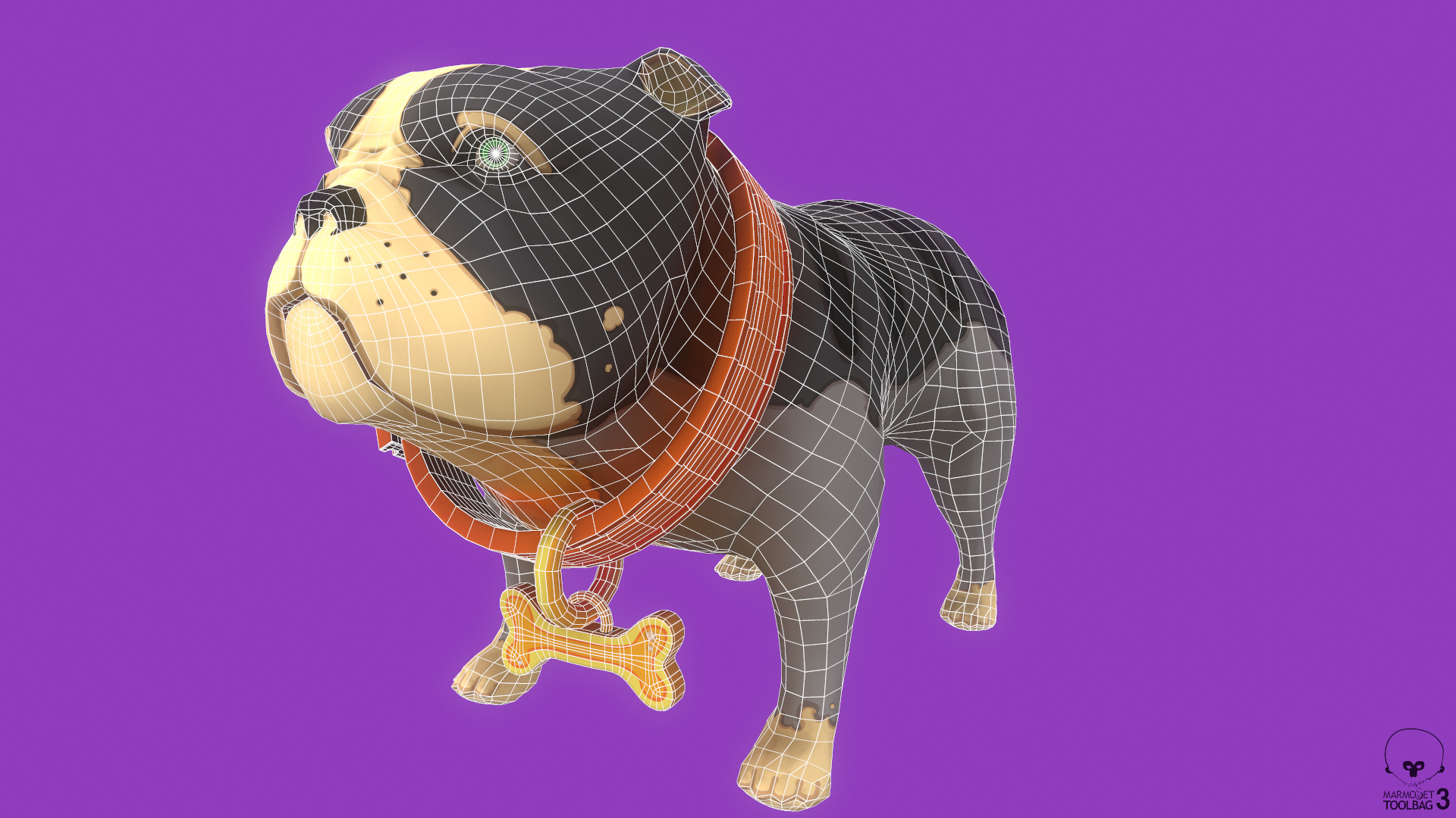 Stylized Striped Grey English Bulldog for Games and Animation Low-poly 3D model_5