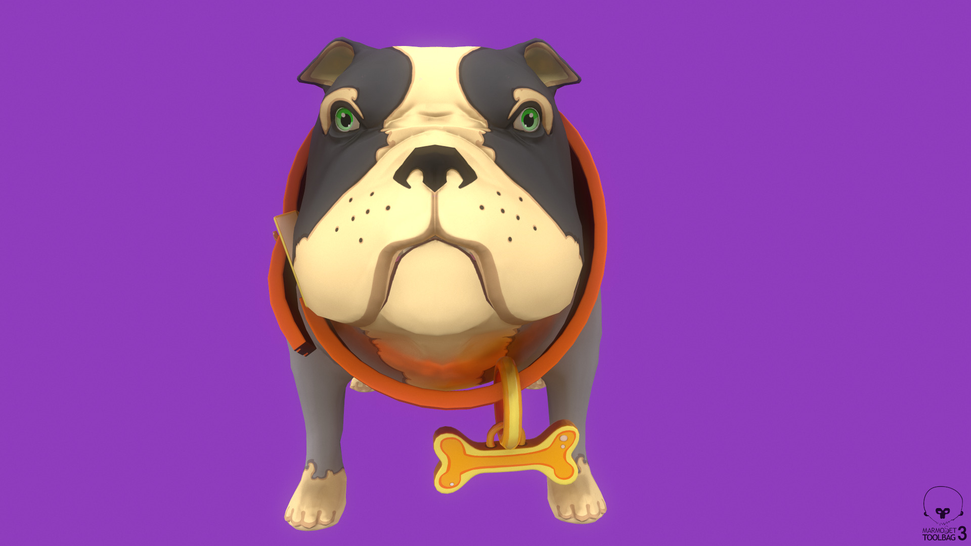 Stylized Striped Grey English Bulldog for Games and Animation Low-poly 3D model_1