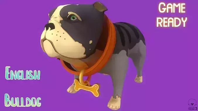 Stylized Striped Grey English Bulldog for Games and Animation
