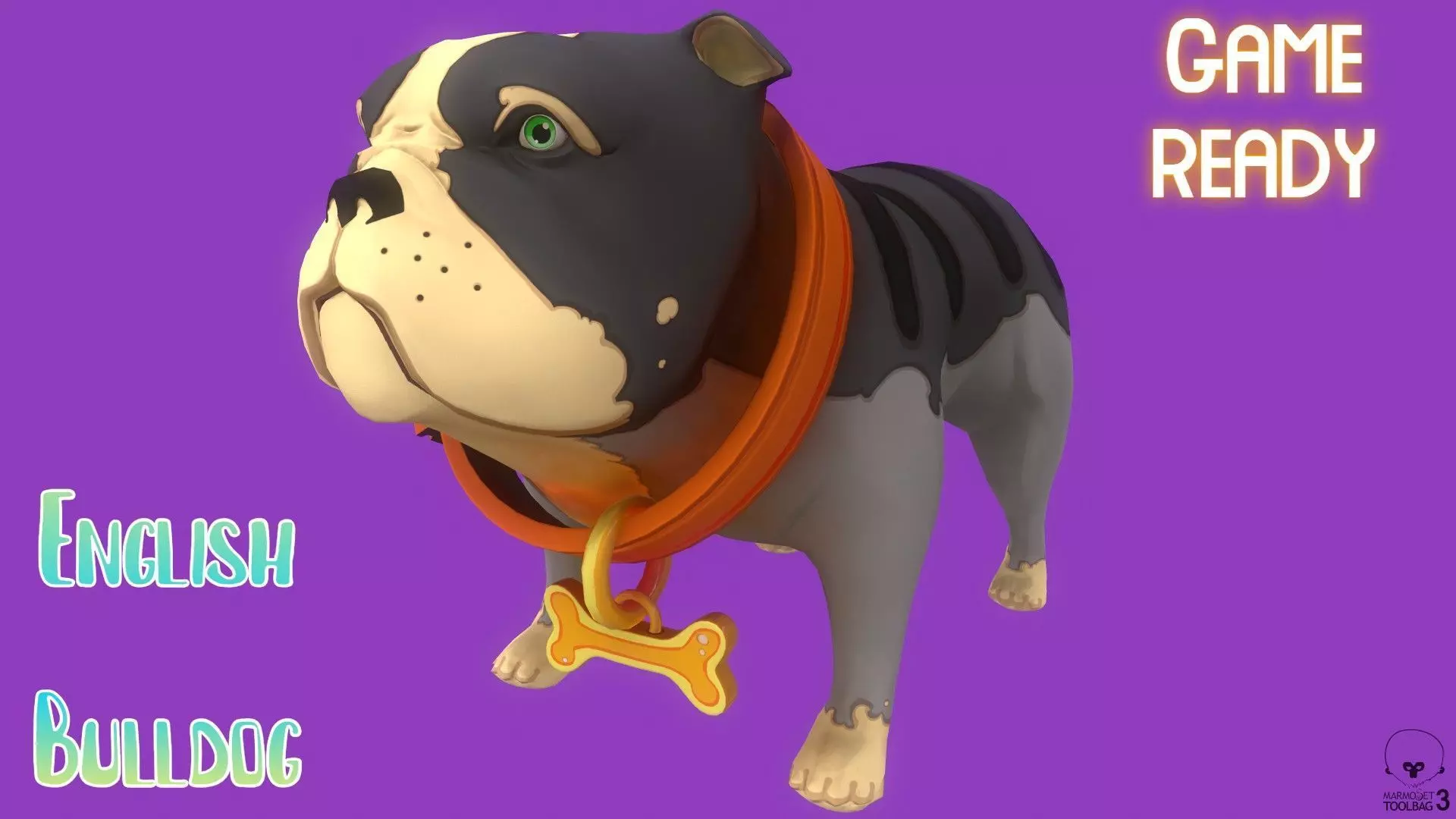 Stylized Striped Grey English Bulldog for Games and Animation Low-poly 3D model_0