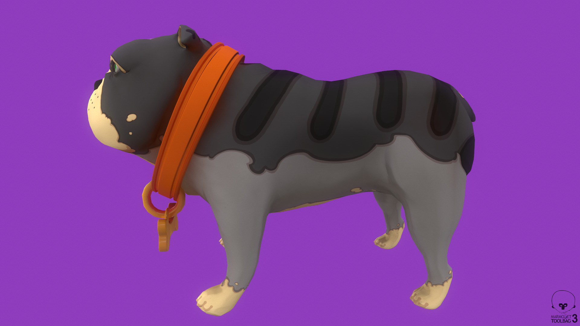 Stylized Striped Grey English Bulldog for Games and Animation Low-poly 3D model_2