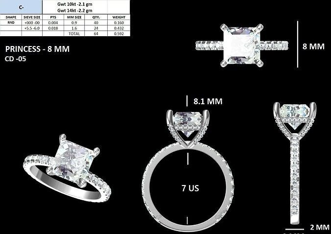 Princess Cut Engagement Ring 3D print model