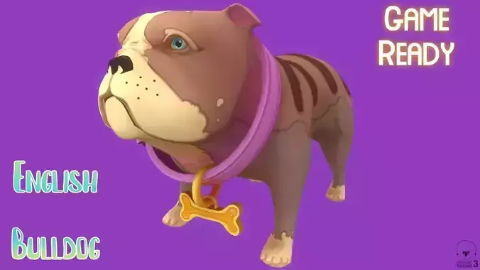 Stylized Striped Brown English Bulldog for Games and Animation Low-poly 3D model