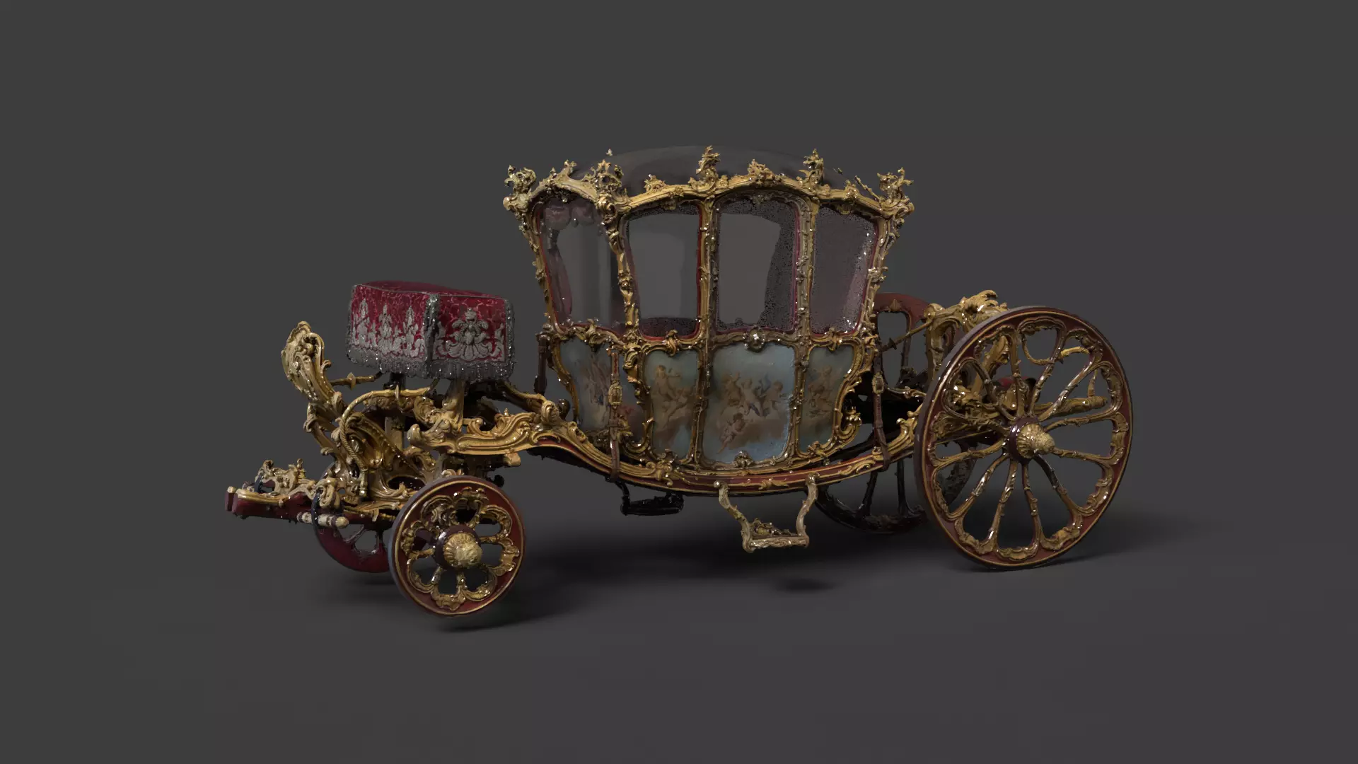 Chinese ancient wooden carriage 3D model_0