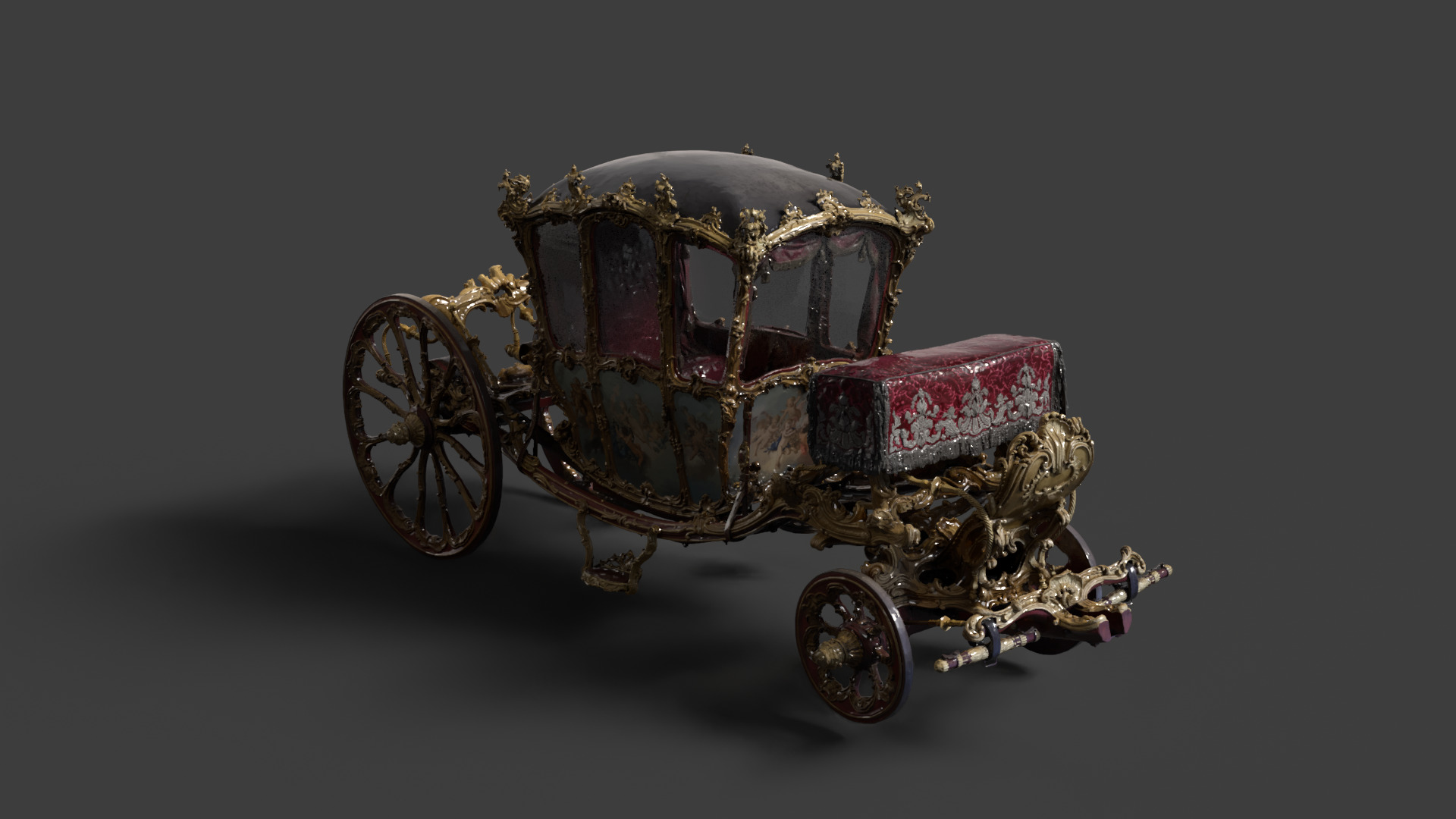 Chinese ancient wooden carriage 3D model_4