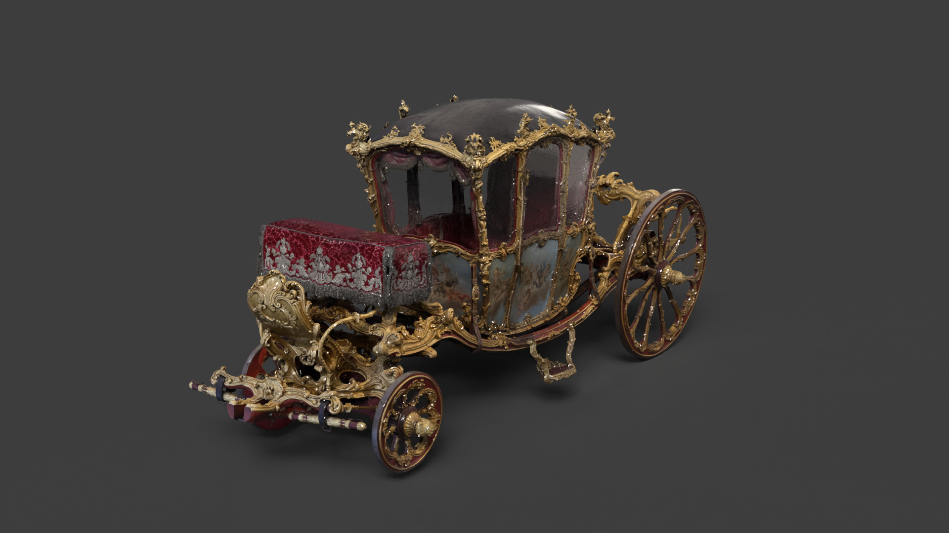 Chinese ancient wooden carriage 3D model_3