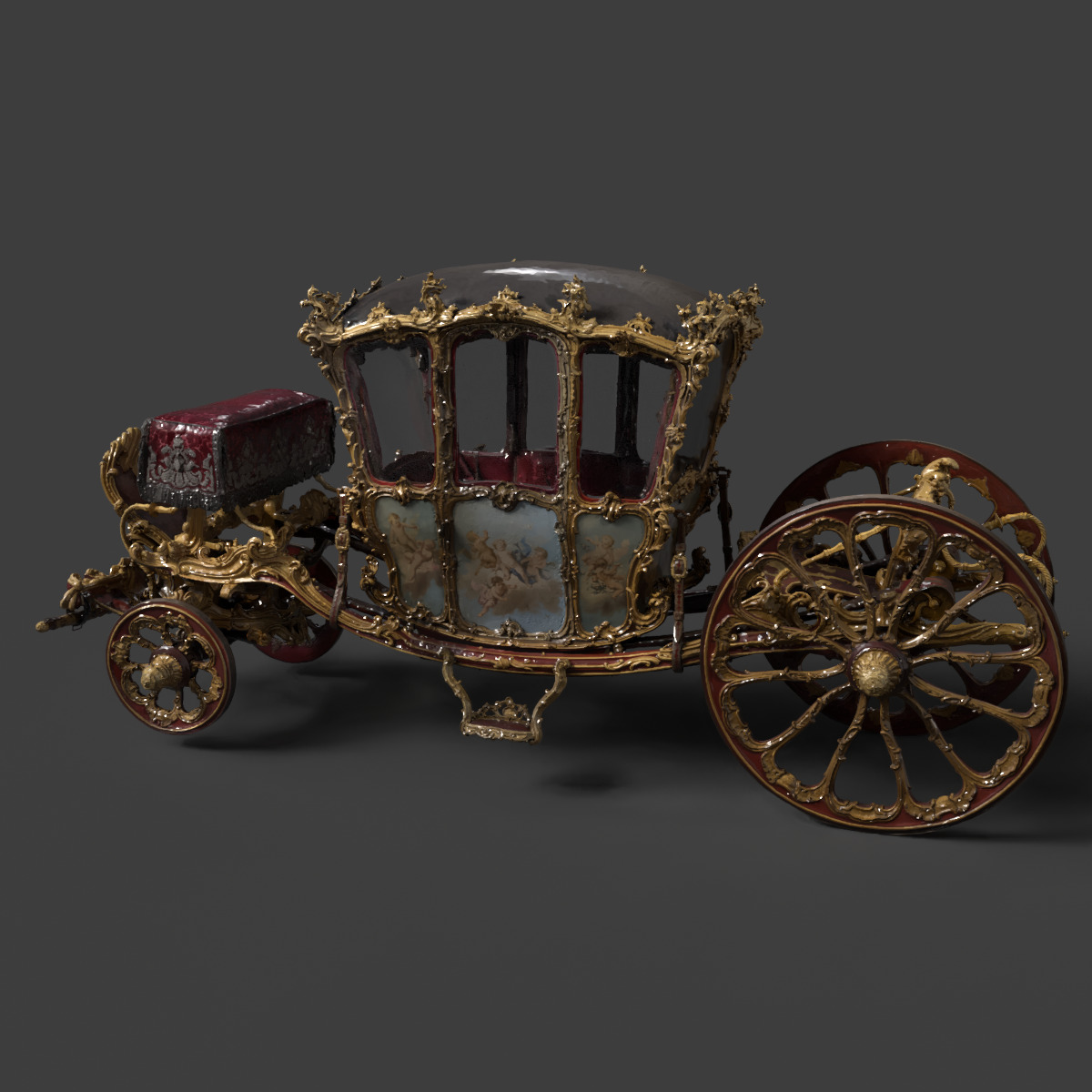 Chinese ancient wooden carriage 3D model_6