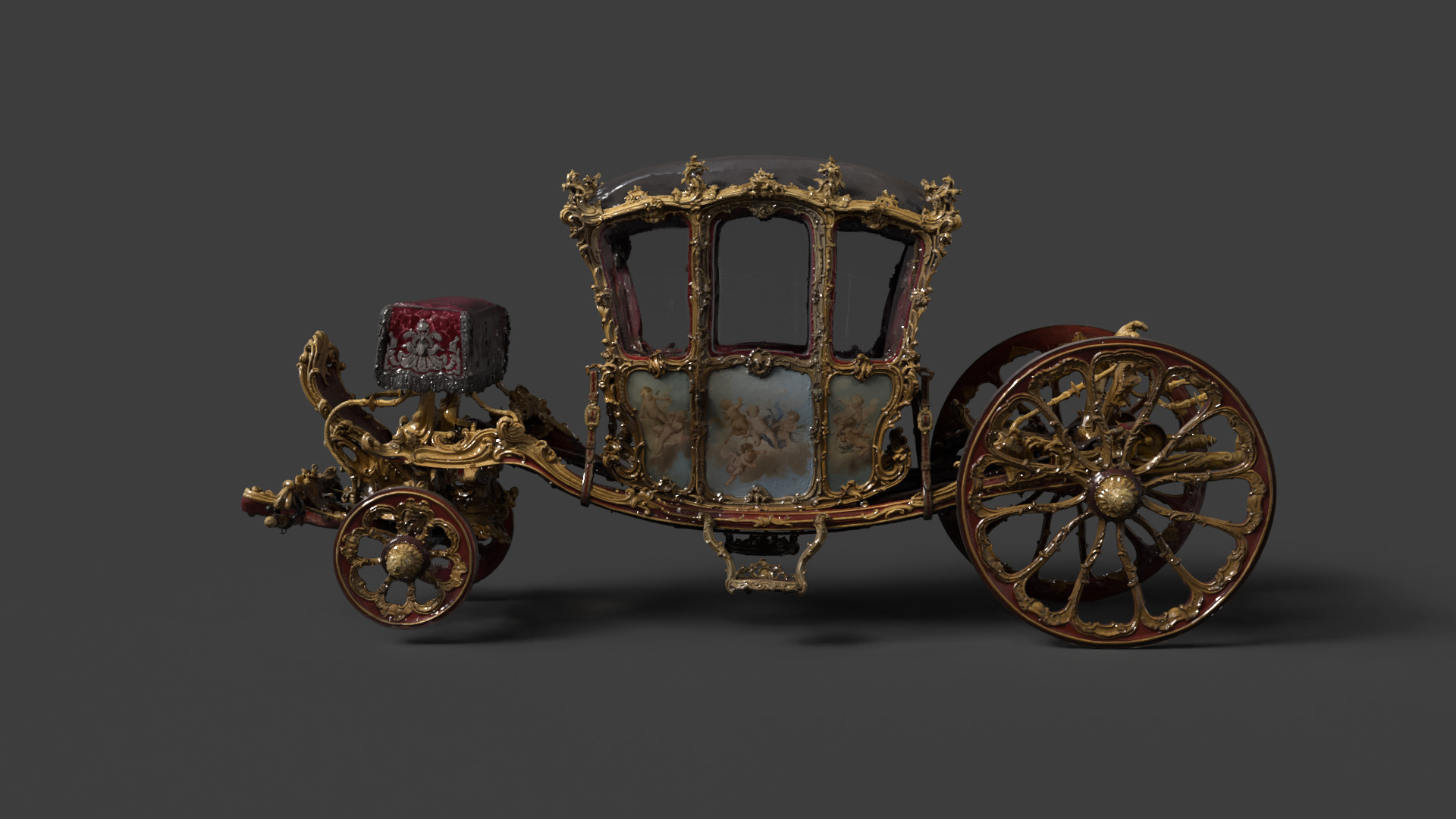 Chinese ancient wooden carriage 3D model_2