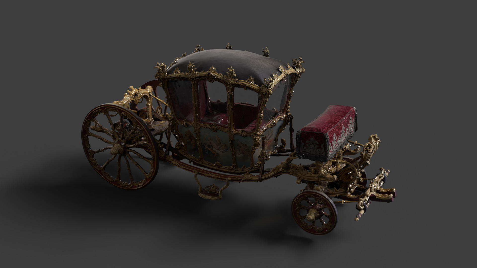 Chinese ancient wooden carriage 3D model_5