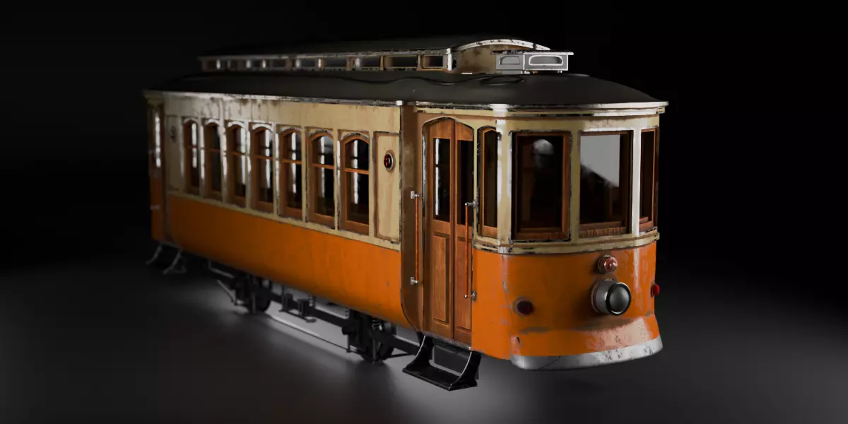Portuguese Vintage Trolley Porto and Lisbon Style 3D Model Low-poly 3D model_0