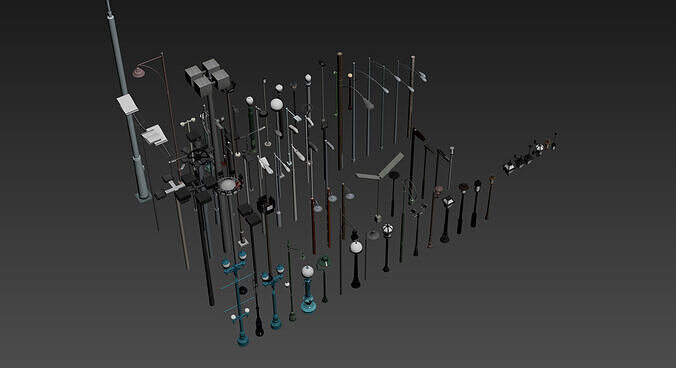street lamps set - 90 items Free low-poly 3D model