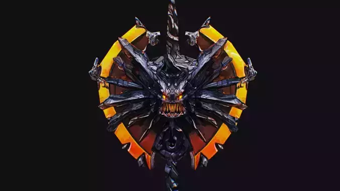 Axe Large Weapon Cutting Fantasy Melee Hatchet Dragon Head Low-poly 3D model