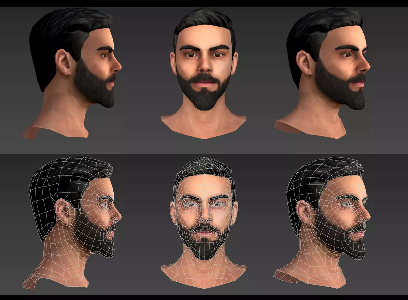 Cricket player Virat Kholi Head Low-poly 3D model