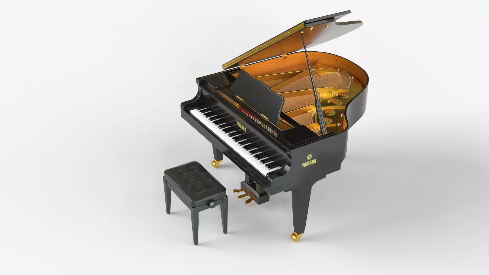 Black Classic Grand Piano with chair 3D model